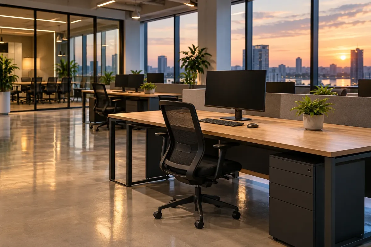 Tidy open-plan office after an evening clean
